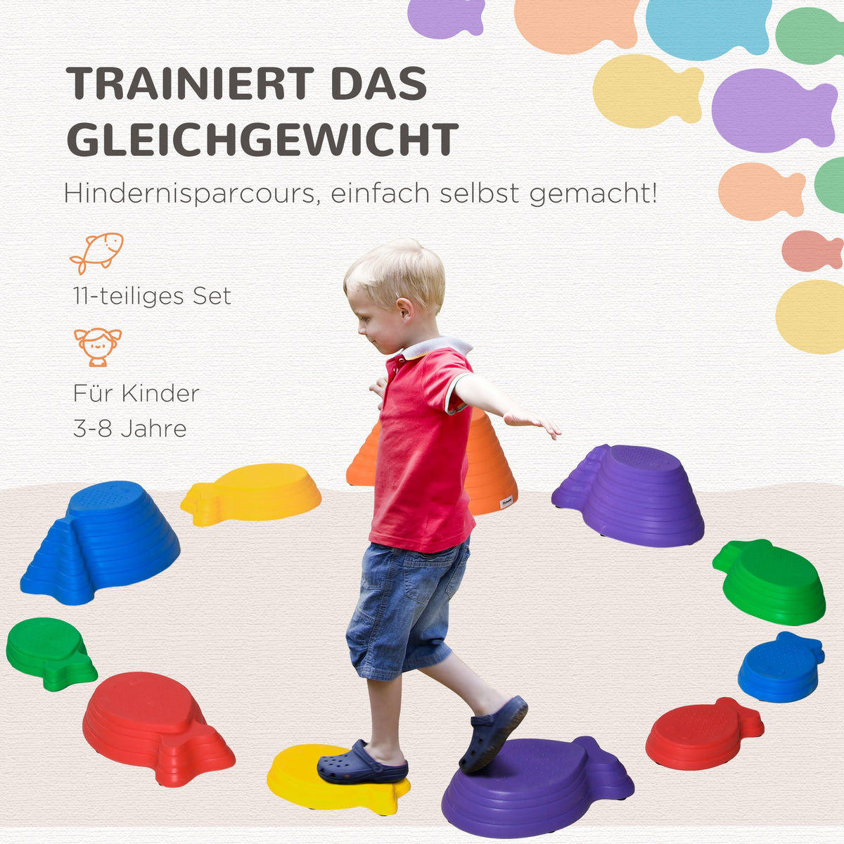 Outsunny Balance-Steine, Trittsteine, 11 Stück, stapelbar, rutschfest, robust, für innen und außen, belastbar bis 100 kg