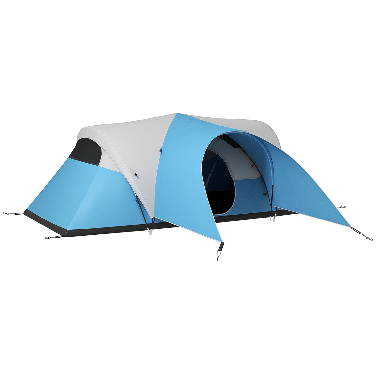 Outsunny Campingzelt für 5-6 Pers., Familienzelt, wasserdicht, mit Vorzelt, 550L x 300B x 198Hcm, Blau