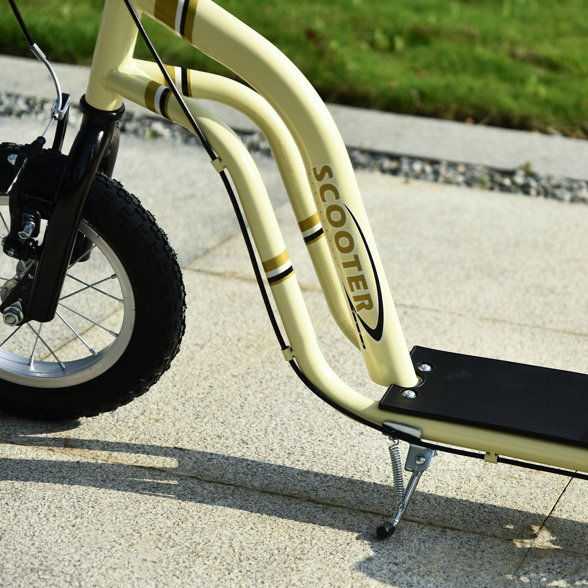 HOMCOM Kinderroller ab 5 Jahre Scooter Kinderscooter Tretroller Cityroller Kinder Roller Kickboard mit Luftreifen 12 Zoll Gummi Aluminium Beige 120 x 58 x 85-95 cm