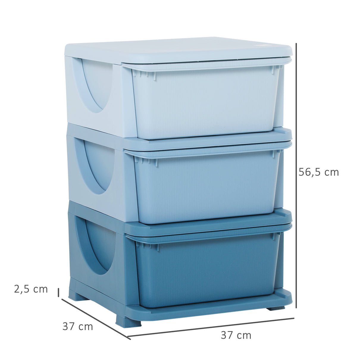 HOMCOM Aufbewahrungsboxen für Kinder, 3 Schubladen, abgerundete Kanten, erhöhtes Design, 37x37x56,5 cm, Blau