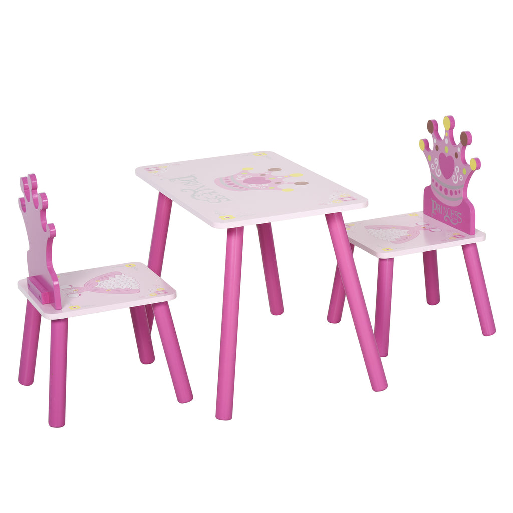 HOMCOM 3-tlg. Kindersitzgruppe mit 1 Kindertisch 2 Stühle Sitzgruppe Kinder Kindermöbel für Kleinkind Mädchen Junge Kiefer+MDF Rosa  55 x 34 x 42 cm