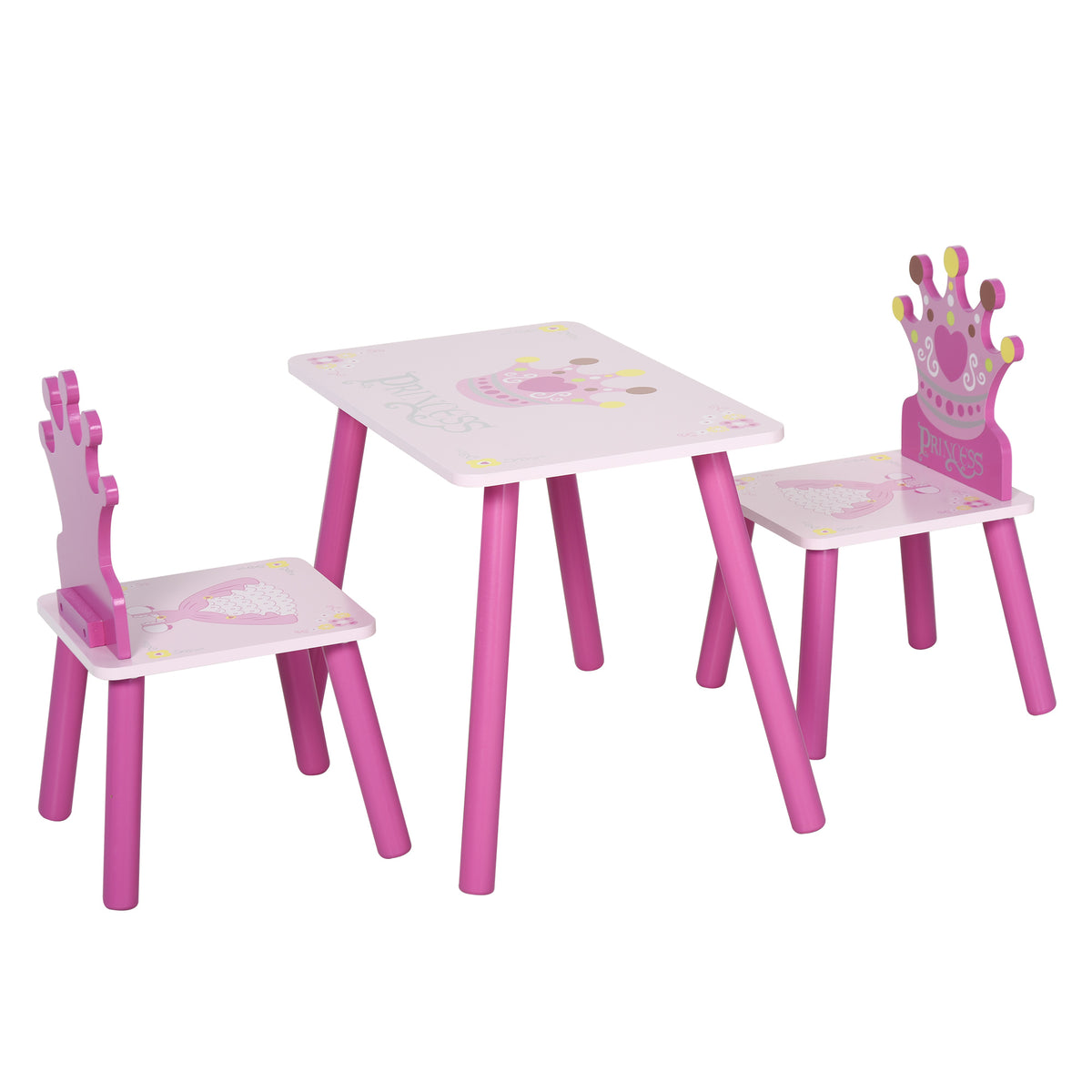 HOMCOM 3-tlg. Kindersitzgruppe mit 1 Kindertisch 2 Stühle Sitzgruppe Kinder Kindermöbel für Kleinkind Mädchen Junge Kiefer+MDF Rosa  55 x 34 x 42 cm