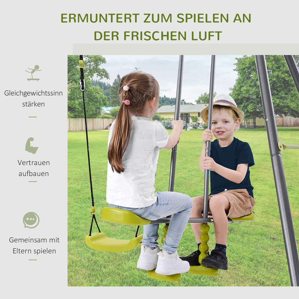 HOMCOM Kinderschaukel Gartenschaukel Schaukelgerüst Schaukelset mit Metallgestell Kletterseilleiter Wippe 3-10 Jahre bis 3 Kinder