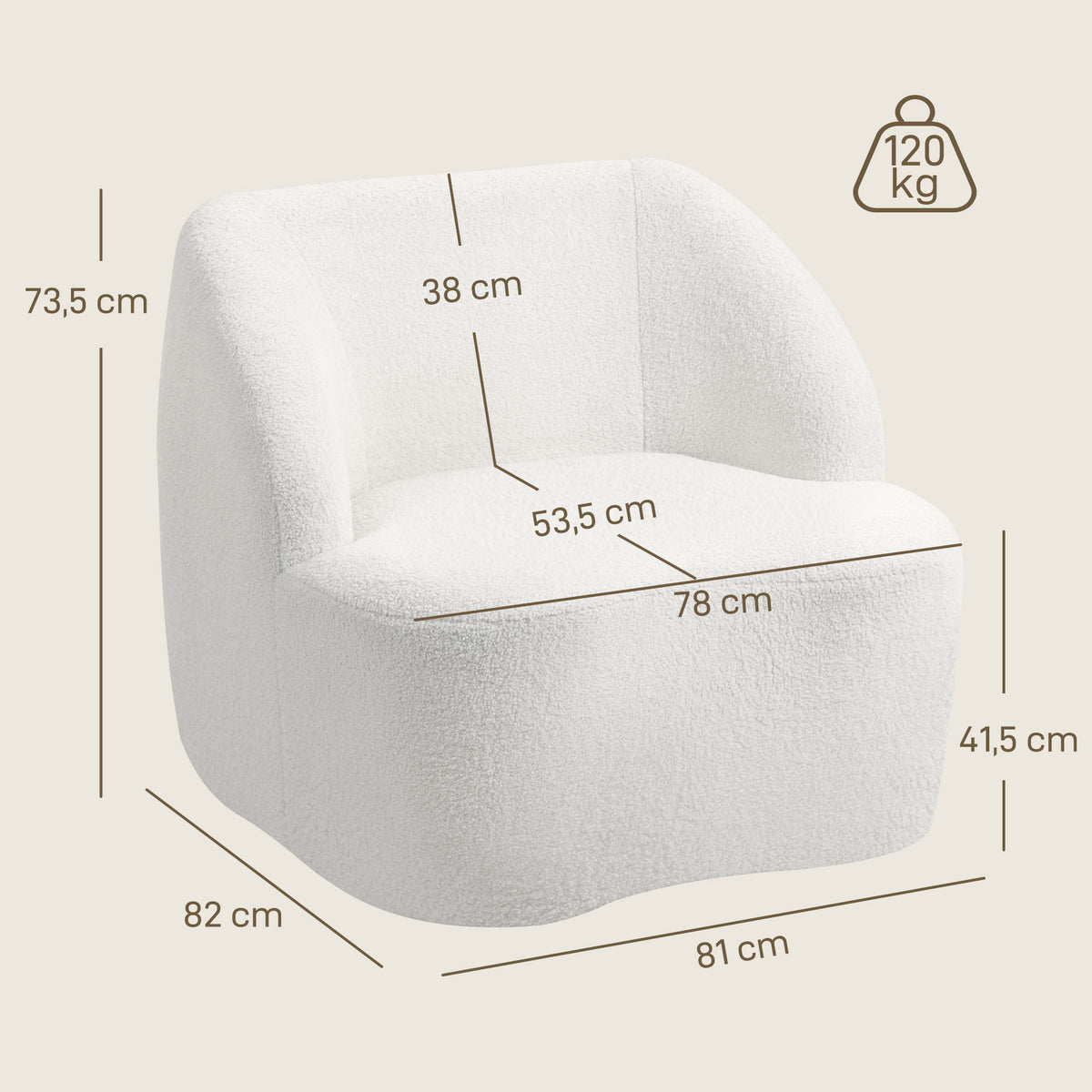 HOMCOM Moderner Sessel mit Fleece-Polsterung, kuscheliger Polstersessel für Wohnzimmer, Schlafzimmer, Homeoffice, Cremeweiß