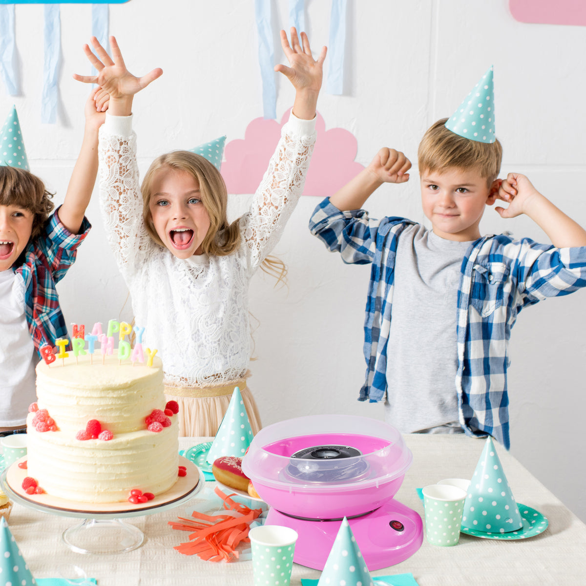 HOMCOM Zuckerwattemaschine, einfach zu bedienendes Zuckerwattegerät, für Erwachsene und Kinder, Edelstahl, PP, Rosa