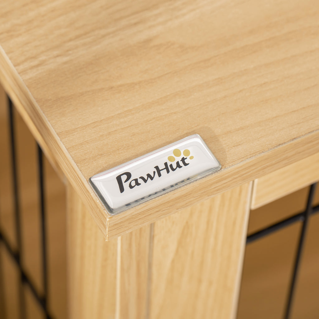 PawHut Transportbox aus Holz, Hundebox 81 cm x 58,5 cm x 76 cm Eiche Stahl Braun + Schwarz