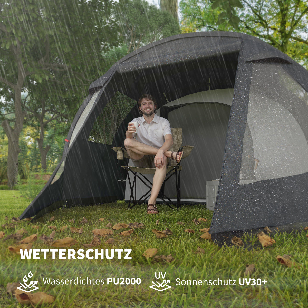 Outsunny Campingzelt Trekkingzelt Zelt, wetterbeständig, 2 Räume,  475 x 264  cm Breite x 172, Schwarz