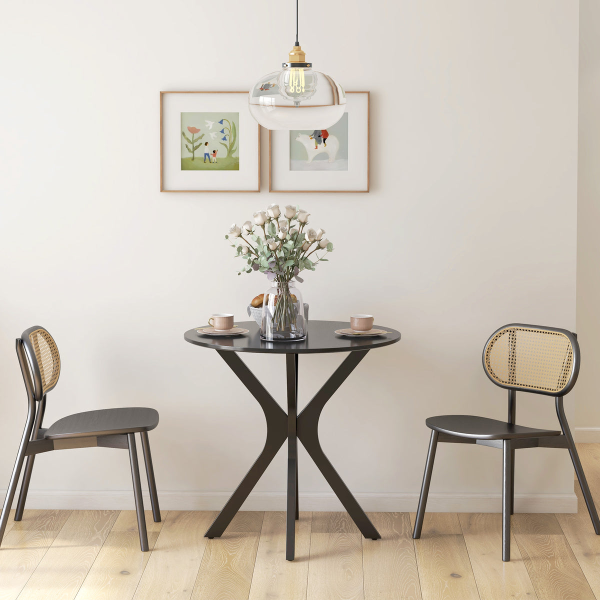 HOMCOM Esstisch Küchentisch Runder Tisch, Modernes Design, 78 cm x 78 cm x 75 cm, Schwarz