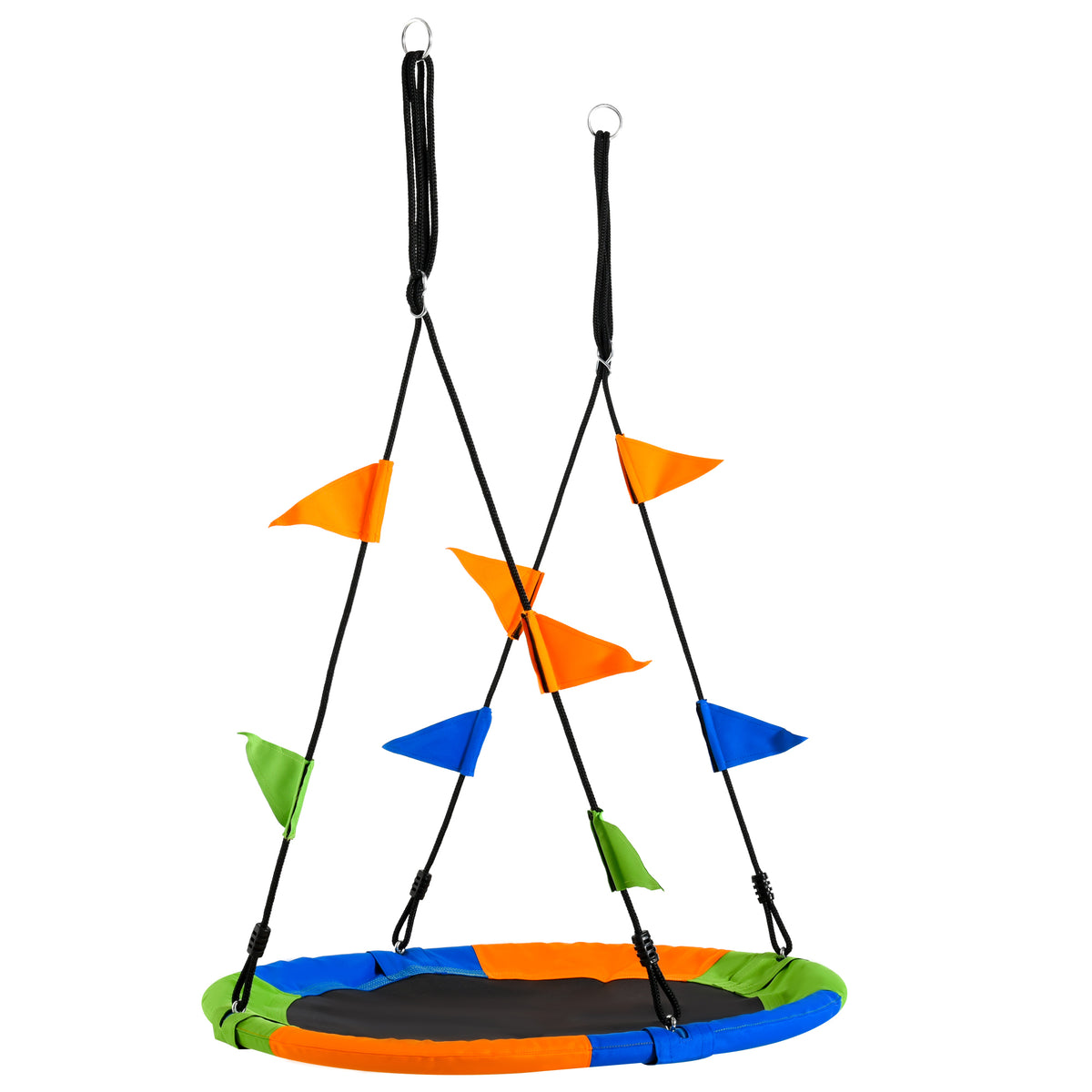 Outsunny Ø100 cm Nestschaukel Tellerschaukel Kinderschaukel Gartenschaukel bis 80 kg Outdoor belastbar für 3+ Jahre Metall Polyester Blau+Grün+Orange