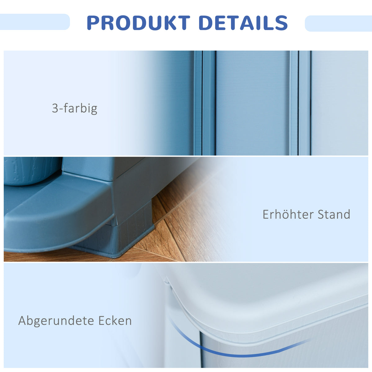 HOMCOM Aufbewahrungsboxen für Kinder, 3 Schubladen, abgerundete Kanten, erhöhtes Design, 37x37x56,5 cm, Blau