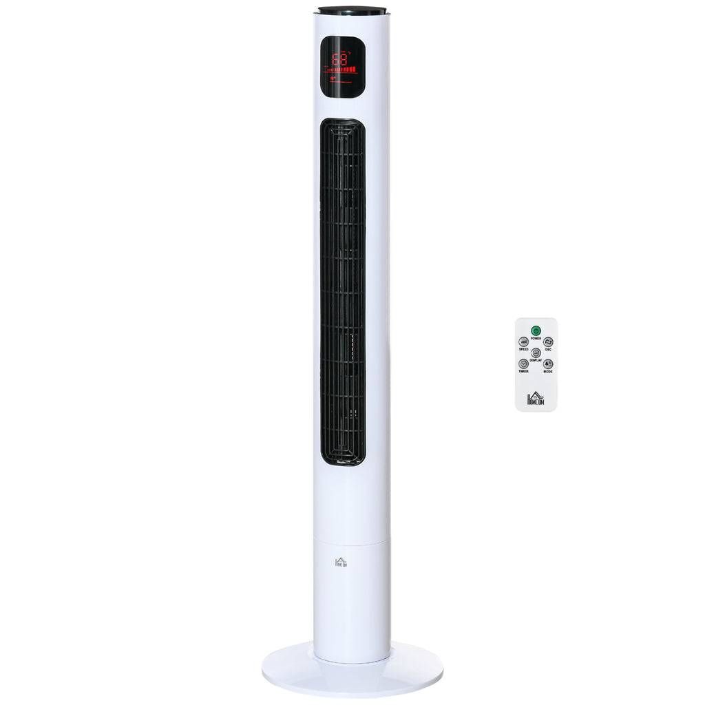 HOMCOM Säulenventilator 70° Oszillation 12h Timer LED-Sensorpanel 45W Fernbedienung 2 Steuerungsmöglichkeiten Weiß