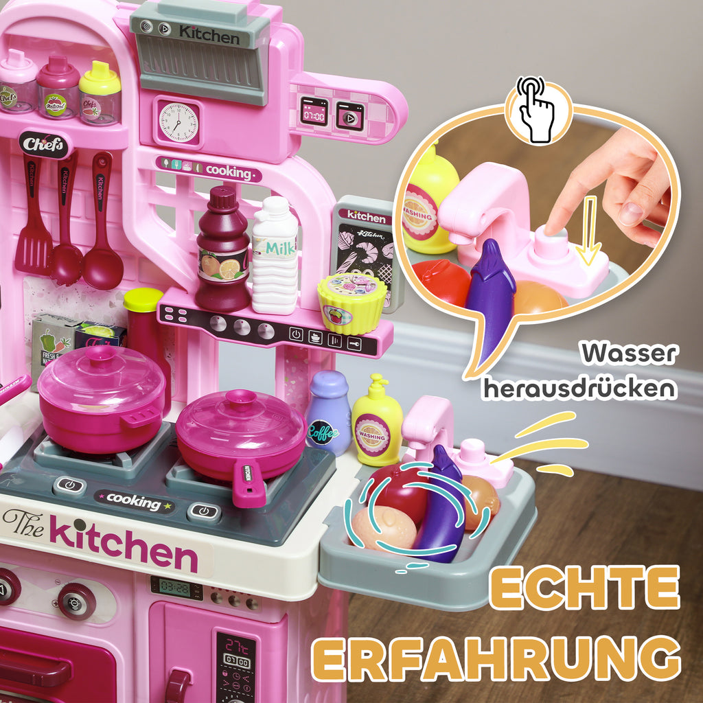 AIYAPLAY Spielküche, 33-teiliges Set, Licht- & Soundeffekte, für Kinder 3-6 Jahre, Pink