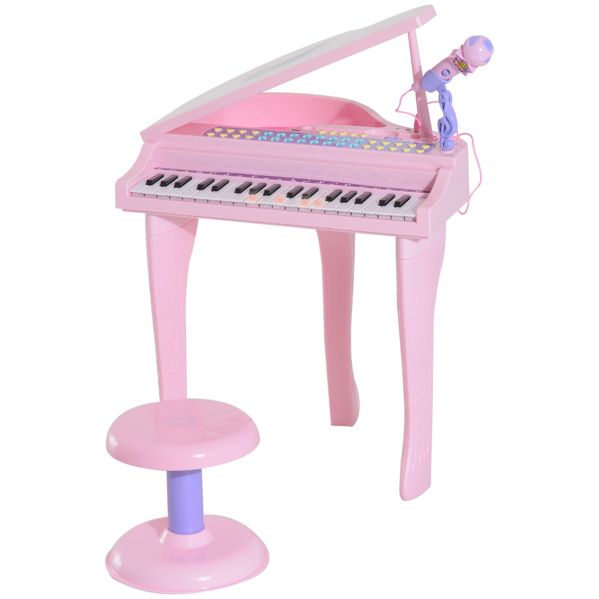 HOMCOM Kinder Klavier Mini-Klavier Piano Keyboard Musikinstrument MP3 USB inkl. Hocker 37 Tasten Rosa