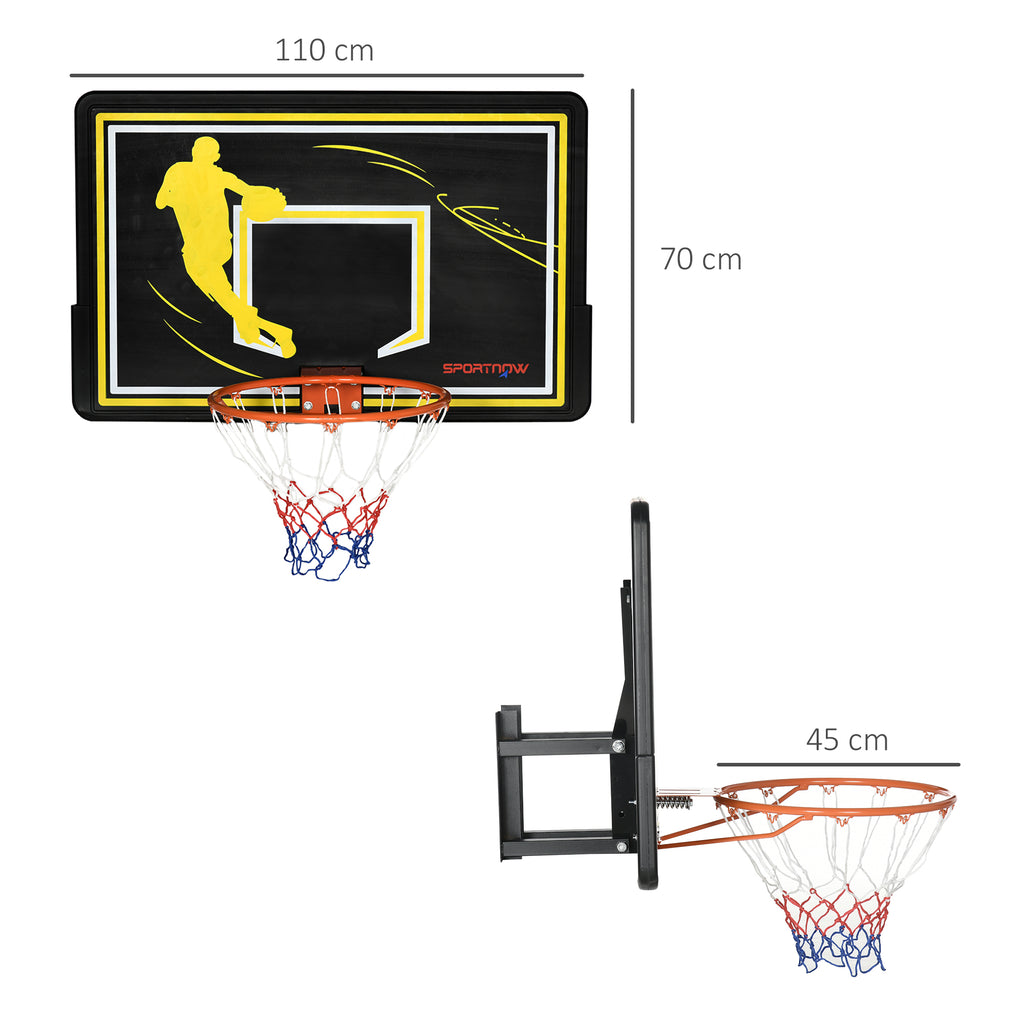 SPORTNOW Wand-Basketballkorb Outdoor-Basketballkorb unzerbrechliches Brett reißfestes Netz 110 x 90 x 70 cm Schwarz