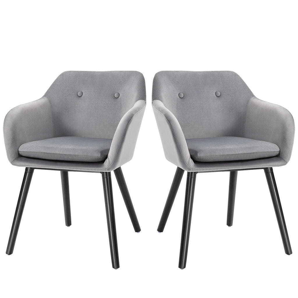 HOMCOM Esszimmerstühle in ansprechendem Design, Metallstruktur, Holzbeine, Grau, 120 kg belastbar