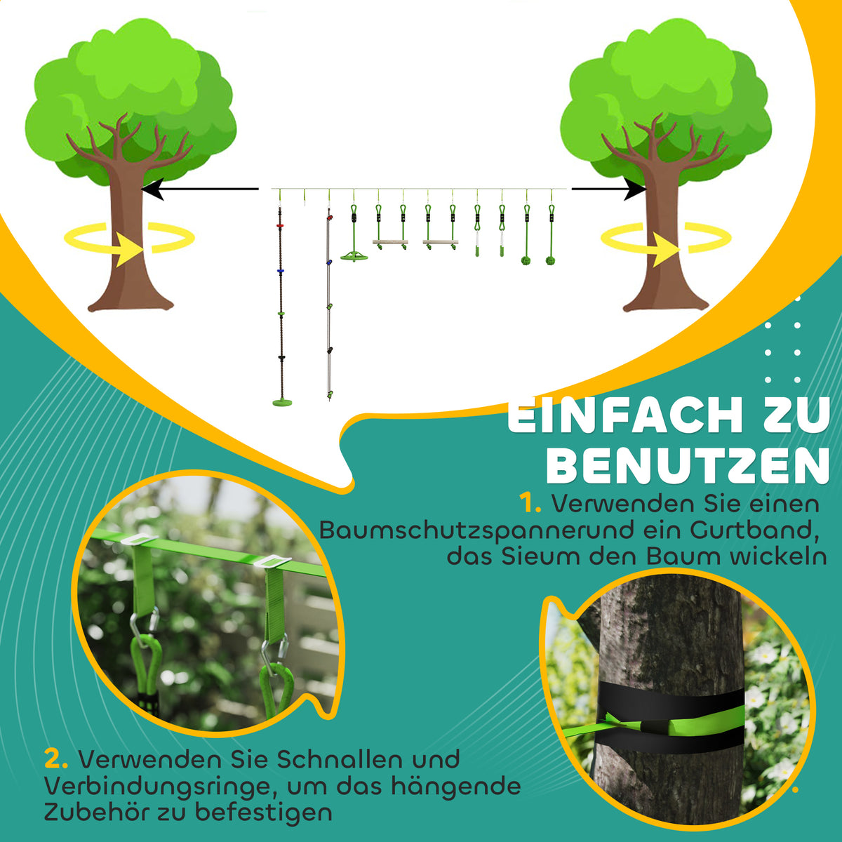 AIYAPLAY Kletterseil-Set, Seil-Kit für Kinder, verschiedene Kletter- und Rutschmöglichkeiten, Tragetasche, Grün