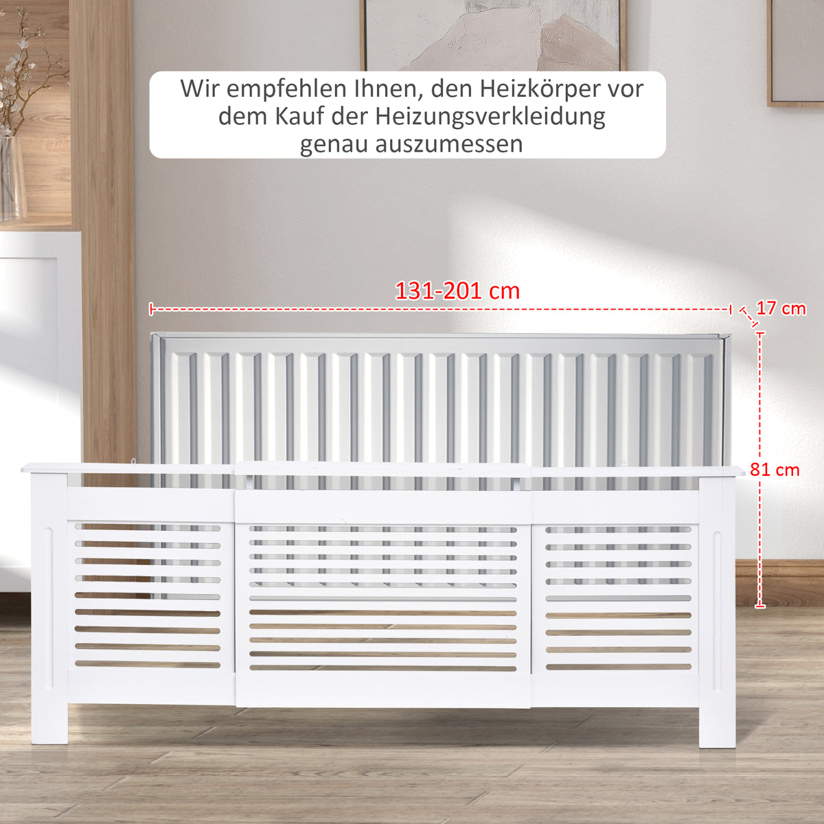 HOMCOM Heizkörperverkleidung Heizkörperabdeckung, Größenverstellbar, 208,5 cm x 20,5 cm x 82,5 cm, Weiß