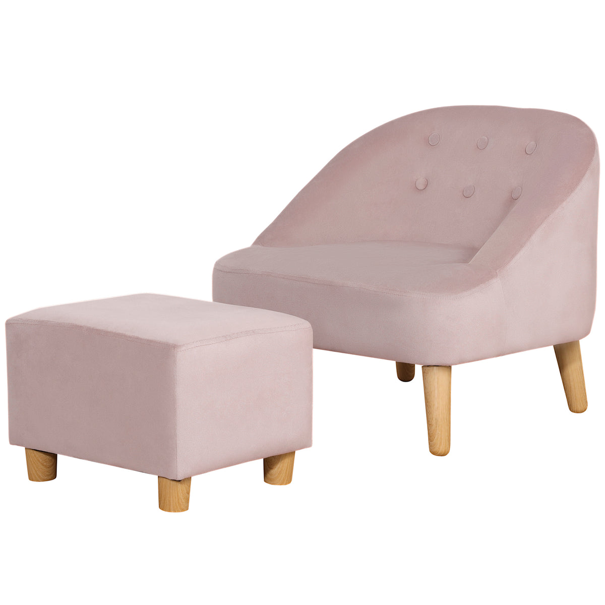 HOMCOM Kindersessel mit Ottomane für Kinder von 3 bis 5 Jahren Niedliches Design Samtoptik 51 cm x 51 cm x 50 cm Rosa