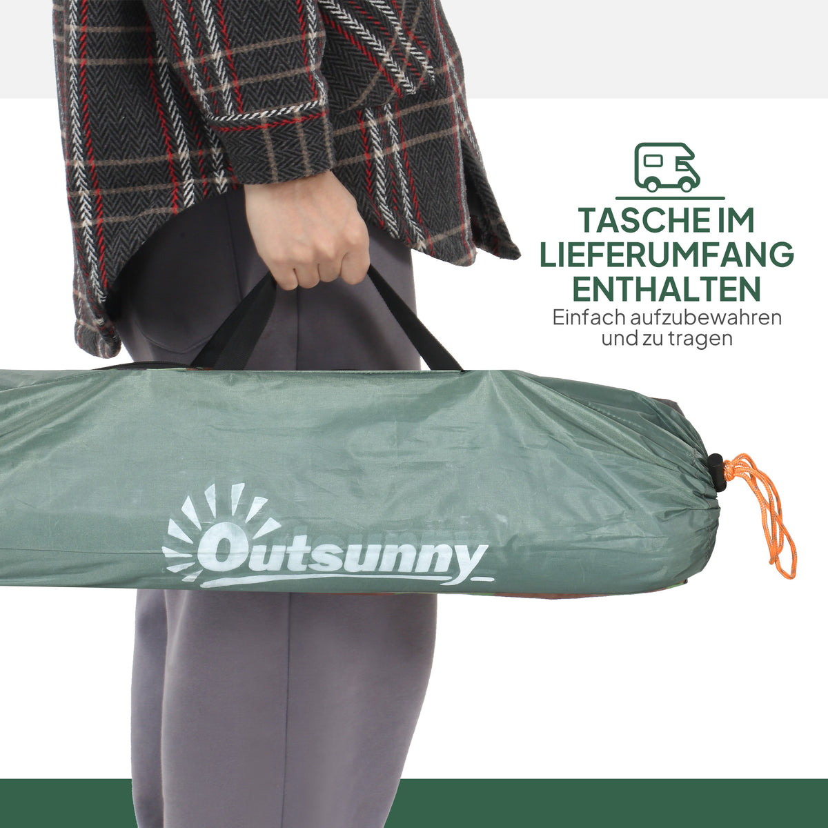Outsunny Kuppelzelt für 2 Personen leicht, stabil wasserdicht Familienzelt mit Tür&Fenster Packtasche Haken Dunkelgrün