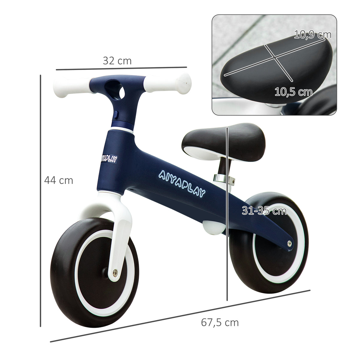 AIYAPLAY Laufrad für Kinder, Baby Laufrad, verstellbarer Sitz, 2 Räder ohne Pedale für Kinder 18-36 Monate bis zu 25 kg blau