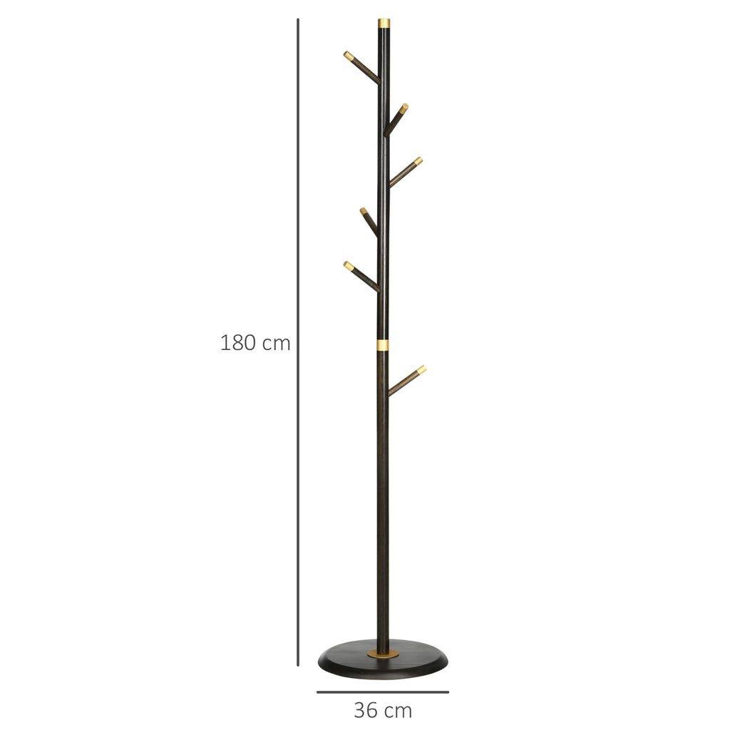 HOMCOM Garderobenständer, Kleiderständer, 6 Haken, Walnuss