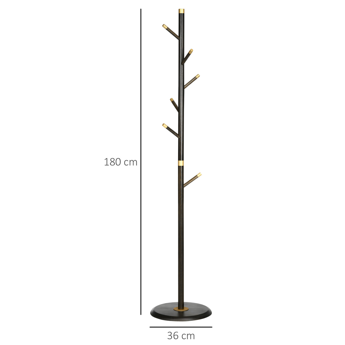 HOMCOM Garderobenständer, Kleiderständer, 6 Haken, Walnuss