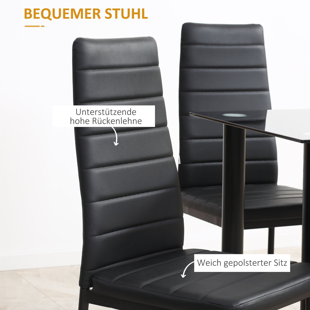 HOMCOM 5-tlg. Essgruppe Sitzgruppe Esstisch mit 4 Stühlen, modernes Design, Glastisch, Schwarz