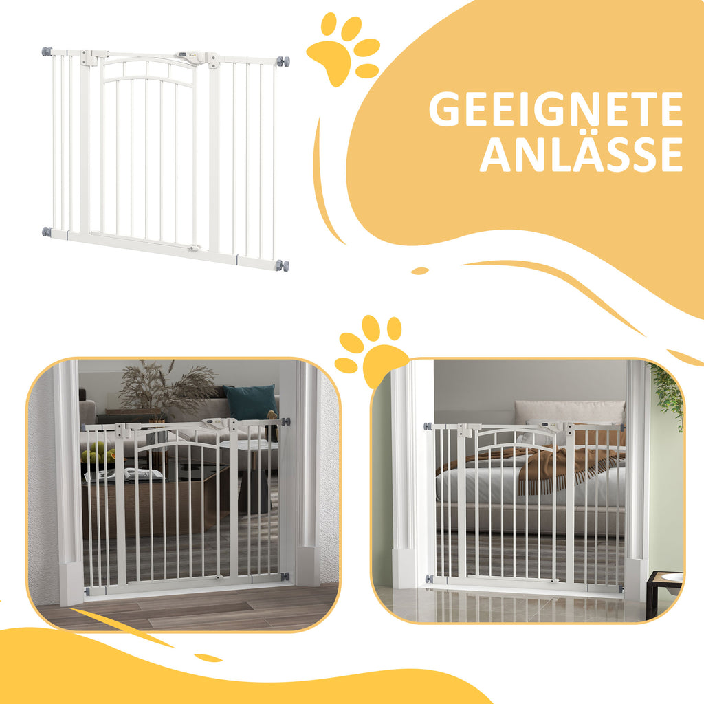 PawHut Treppenschutzgitter Hundeschutzgitter, automatisches Schließen, Einhandbedienung,100 cm x 4 cm x 76 cm, Weiß