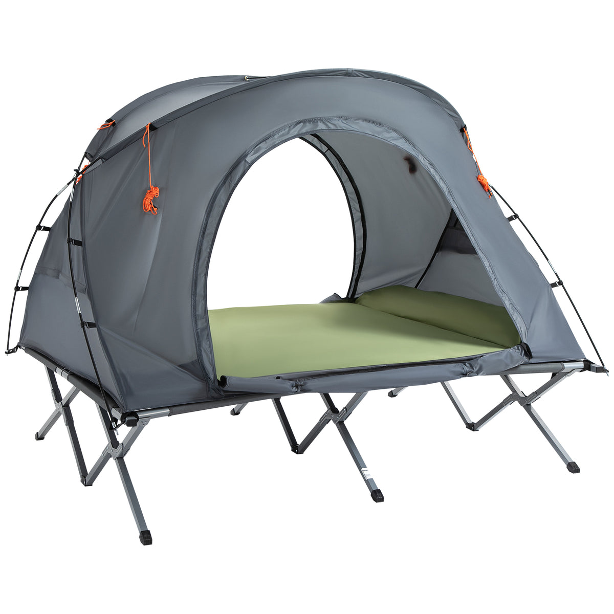 Outsunny Campingbett mit Zelt erhöhtes Feldbett für 2 Person Kuppelzelt mit Luftmatratze inkl. Tragetasche Grau 200 x 146 x 159 cm