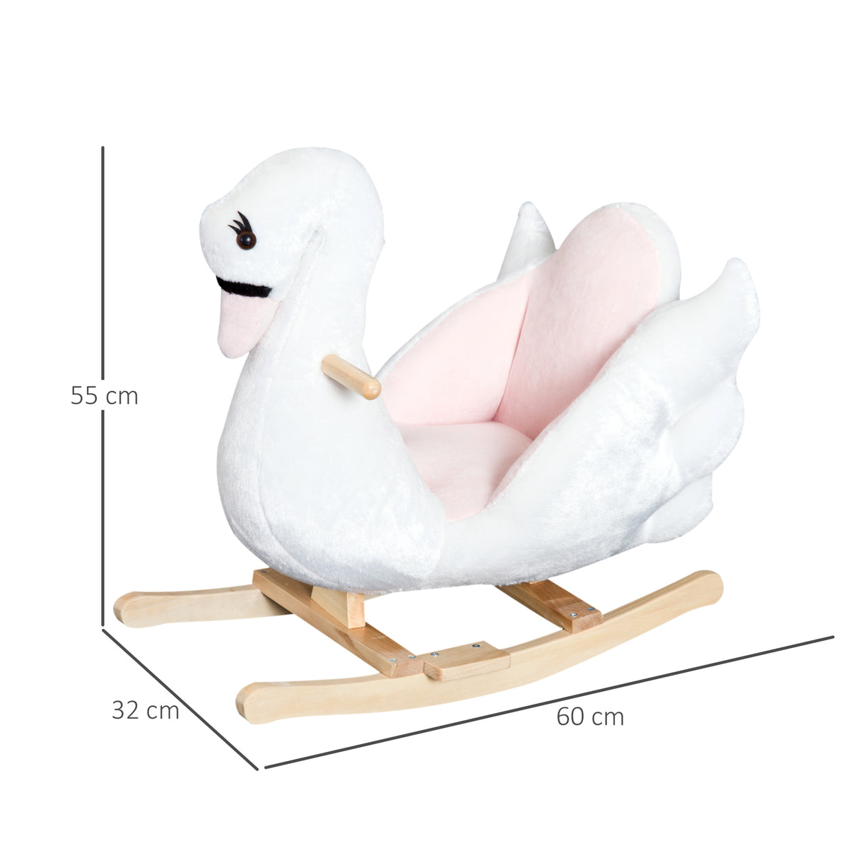 HOMCOM Schaukeltier Schaukelpferd mit Sicherheitsgurt Musik, 55 cm Baby Schaukel aus weichem Plüsch Schaukelspielzeug Spielzeug Wippe für Baby Kinder Kleinkinder ab 18 Monate Holz