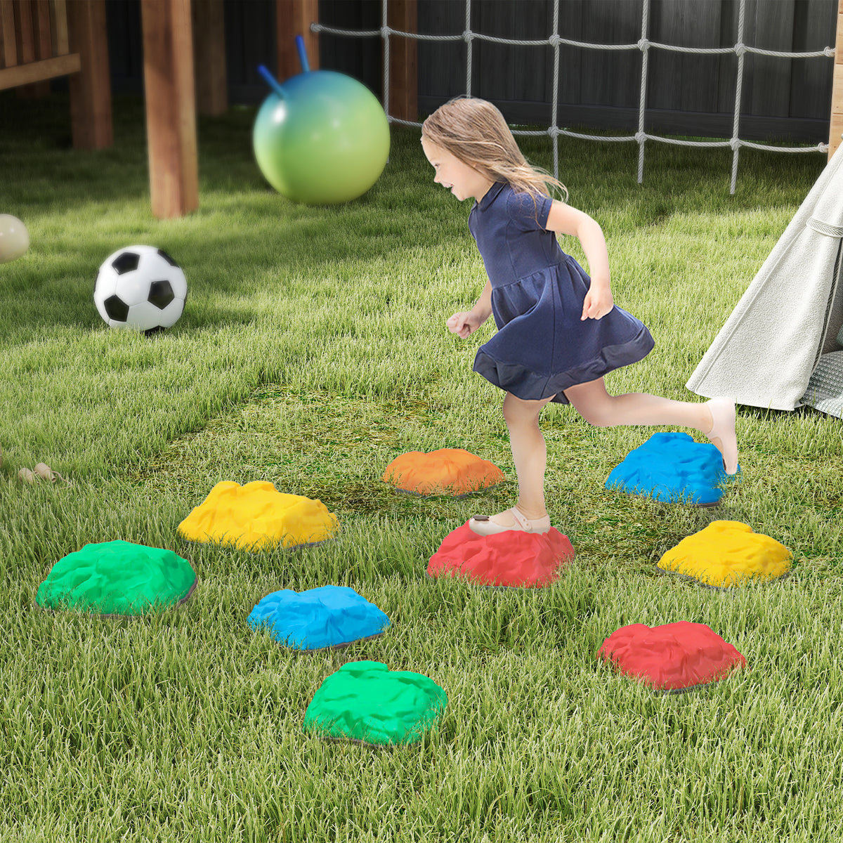 AIYAPLAY 9 rutschfeste Balance-Trittsteine für drinnen und draußen, Koordinations-Förderung, für Kinder von 3-8 Jahren, Bunt