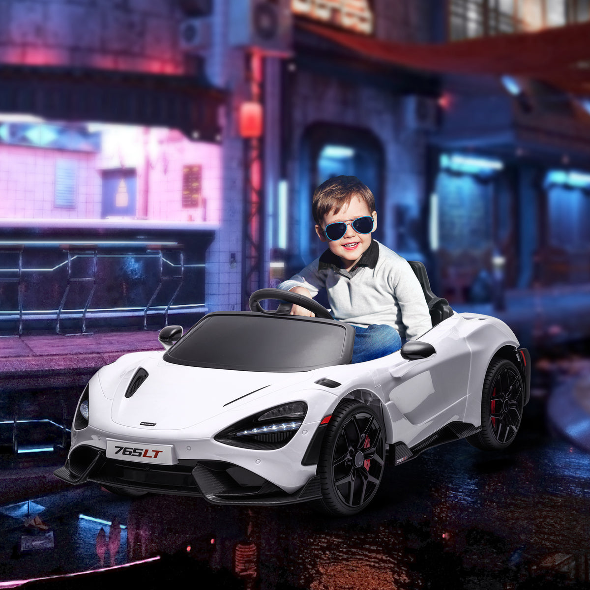 AIYAPLAY Kinder-Elektroauto mit Flügeltüren, fernsteuerbar, mit sanftem Antrieb und LED-Lichtern, Weiß