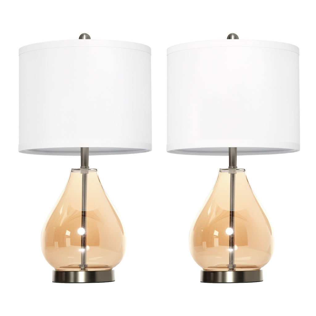 HOMCOM 2-Set Tischlampen Tischleuchten E27-Fassung Nachttischlampe 40 W Glas Leinen Stahl Bernstein Ø30 x 56H cm