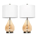 HOMCOM 2-Set Tischlampen Tischleuchten E27-Fassung Nachttischlampe 40 W Glas Leinen Stahl Bernstein Ø30 x 56H cm