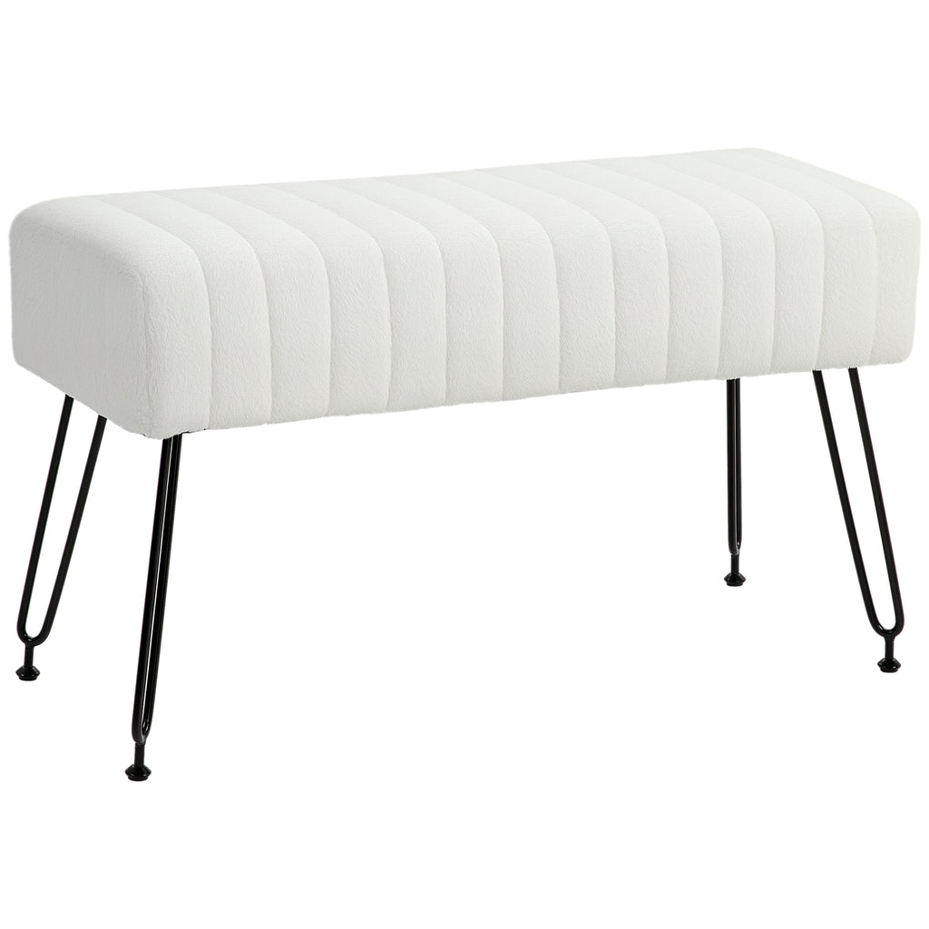 HOMCOM Sitzbank, gesteppter Sitz, Kunstfellbezug, Metallbeine, bis 120 kg, 82x30x47 cm,  Cremeweiß/Schwarz