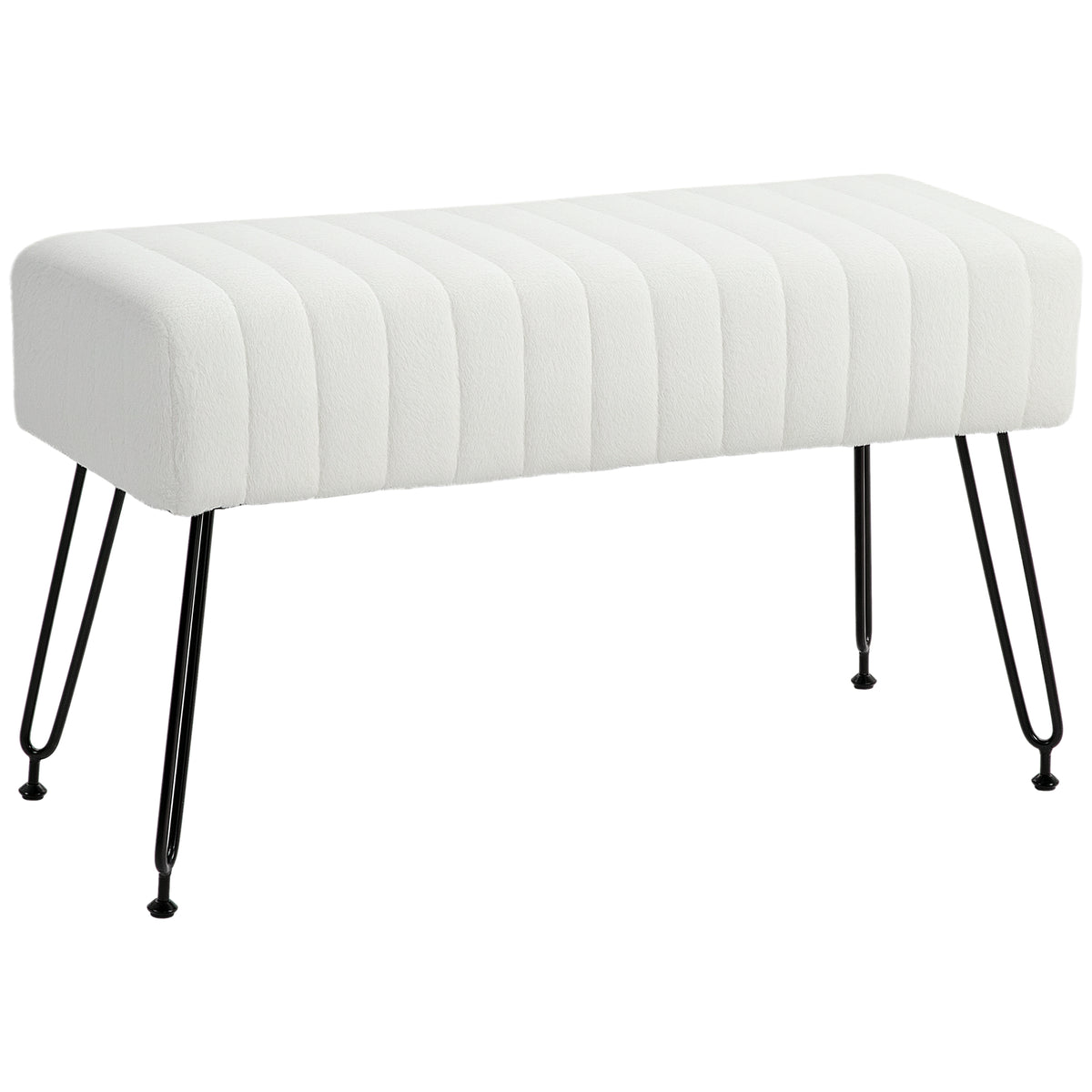 HOMCOM Sitzbank, gesteppter Sitz, Kunstfellbezug, Metallbeine, bis 120 kg, 82x30x47 cm,  Cremeweiß/Schwarz