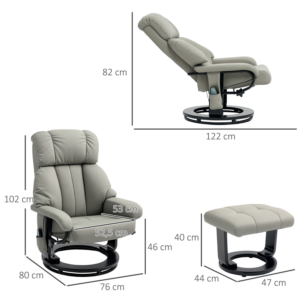 HOMCOM Relaxsessel Massagefunktion Fernsehsessel mit Seitentasche, Kunstleder, Grau