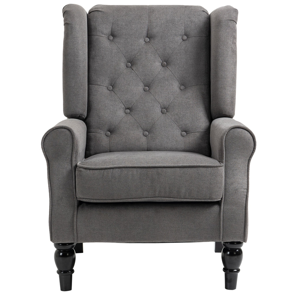 HOMCOM Ohrensessel im Vintage-Design, Lesesessel, Akzentsessel, Holzbeine, Knopfheftung, Grau + Schwarz