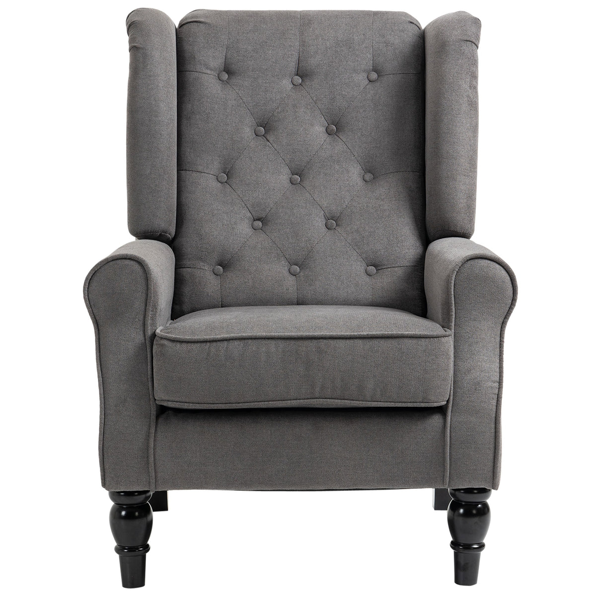 HOMCOM Ohrensessel im Vintage-Design, Lesesessel, Akzentsessel, Holzbeine, Knopfheftung, Grau + Schwarz