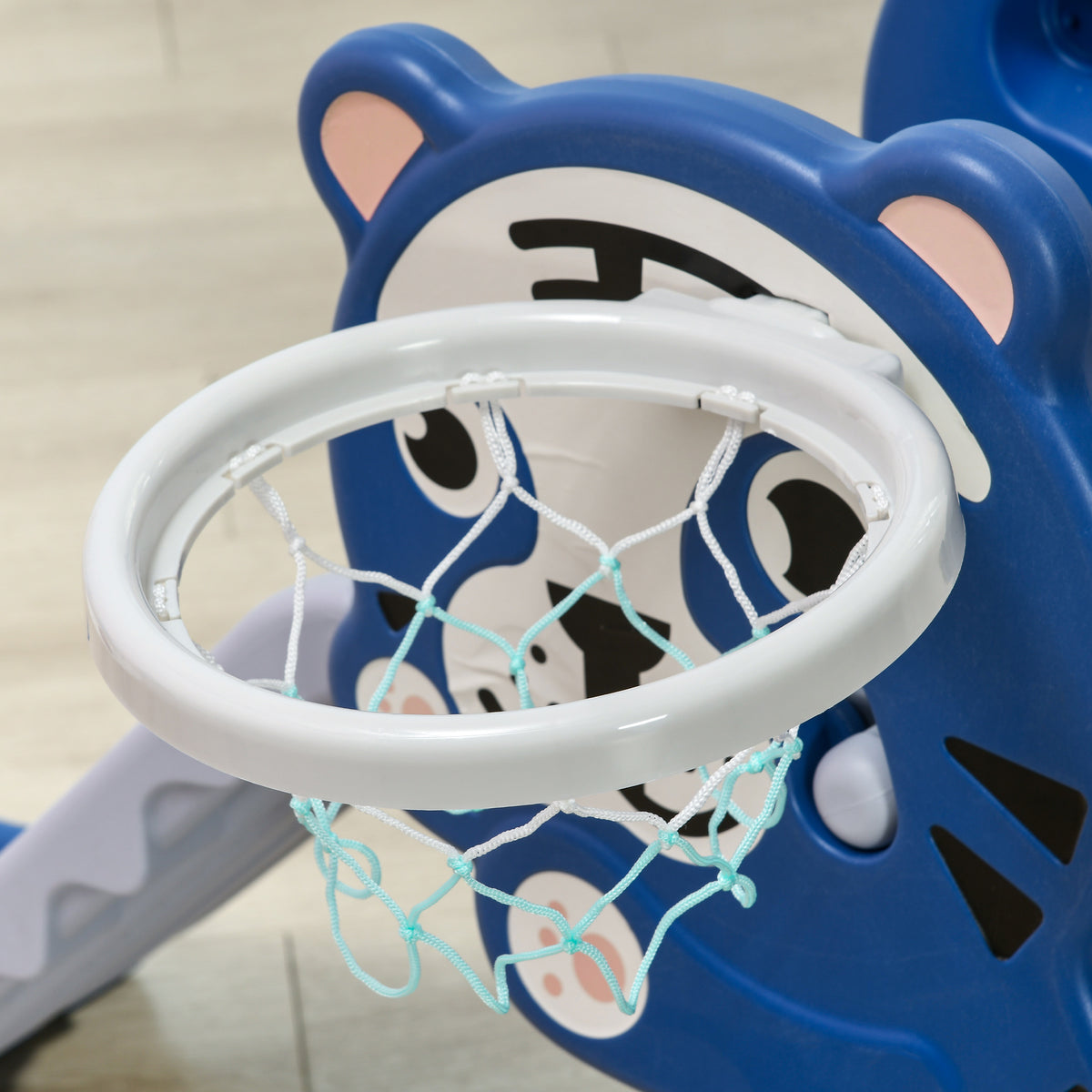 AIYAPLAY Kinder Rutsche, Innen Kinder Rutsche, mit Basketballkorb, Tiger Motiv, von 18 bis 36 Monaten, Blau