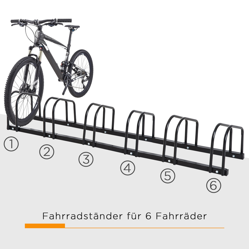 HOMCOM Fahrradständer für 6 Fahrräder, wetterfest, Wand- oder Bodenmontage, Stahl 179 x 33 x 27 cm