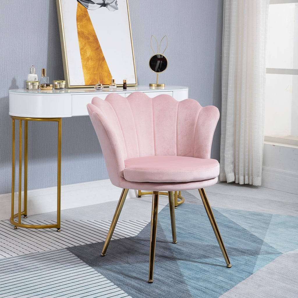 HOMCOM Sessel mit lotusförmigem Design, vergoldete Metallbeine, Schaumstoffpolster, Rosa