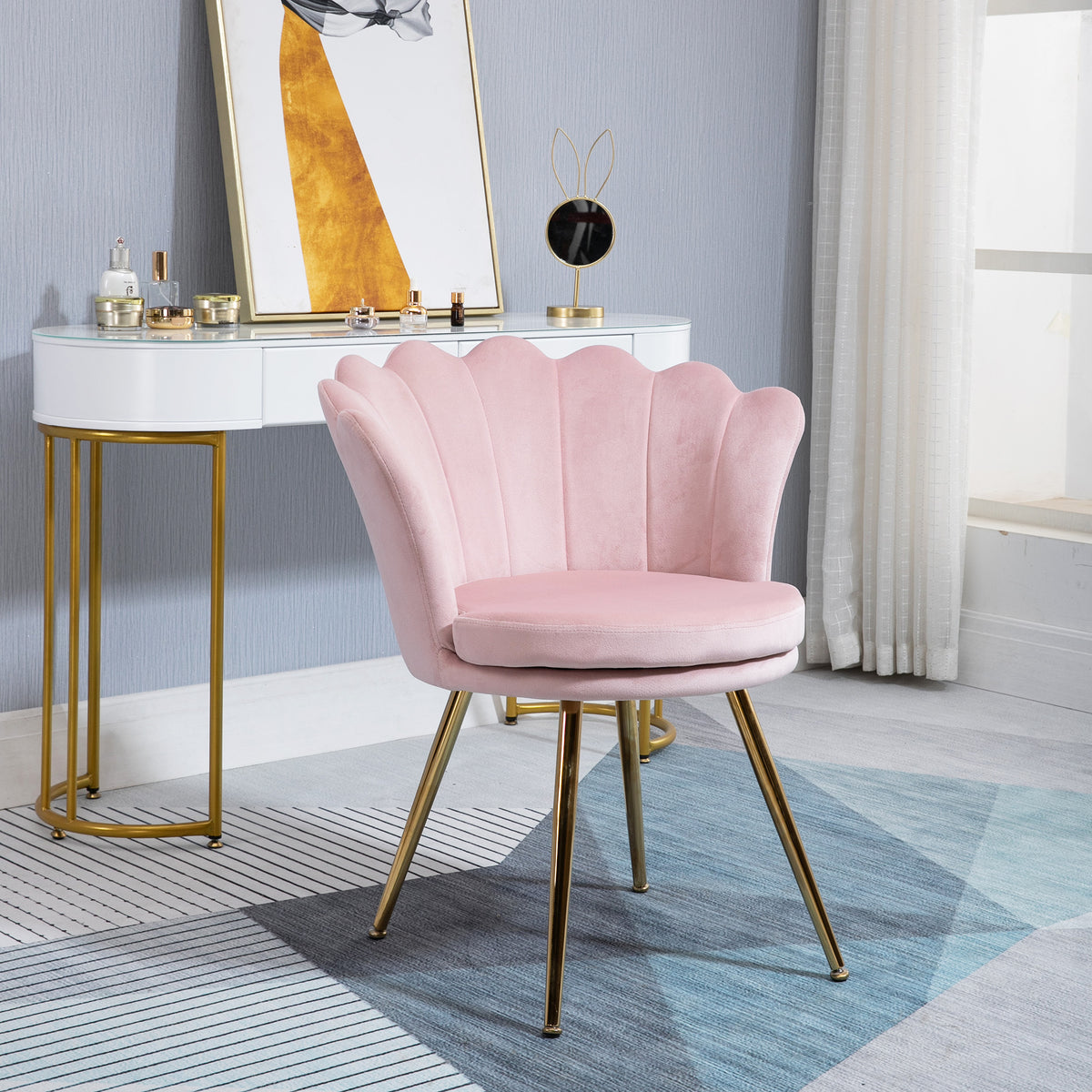 HOMCOM Sessel mit lotusförmigem Design, vergoldete Metallbeine, Schaumstoffpolster, Rosa
