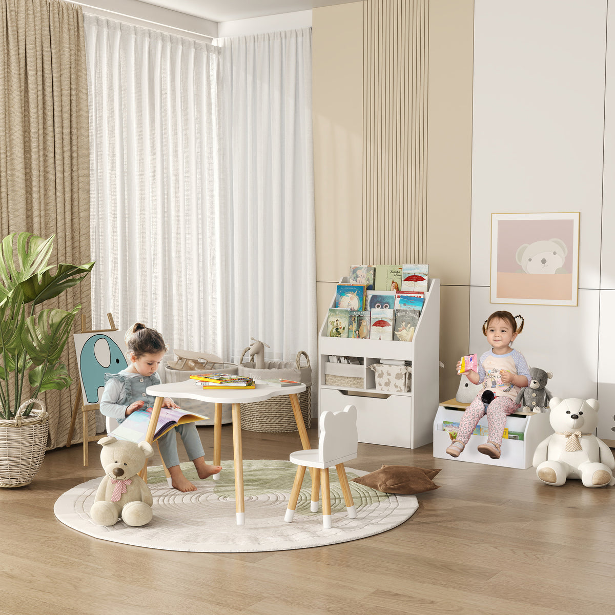 HOMCOM Kinderregal mit Schublade Standregal Bücherregal Dekoregal mit Fächer Weiß 60 x 29,9 x 90 cm