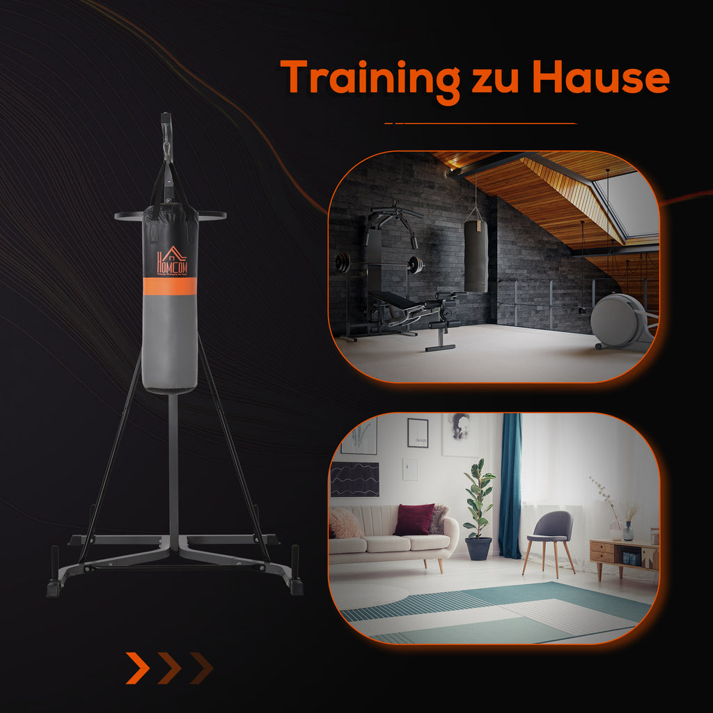 HOMCOM 2-in-1 Boxsackständer max. Tragkraft 100 kg, drehbar Boxsackhalterung aus Stahl mit 20kg Boxsack Punchingball, stehend höhenverstellbar Boxsackhalter, für Indoor Fitness Training, Schwarz