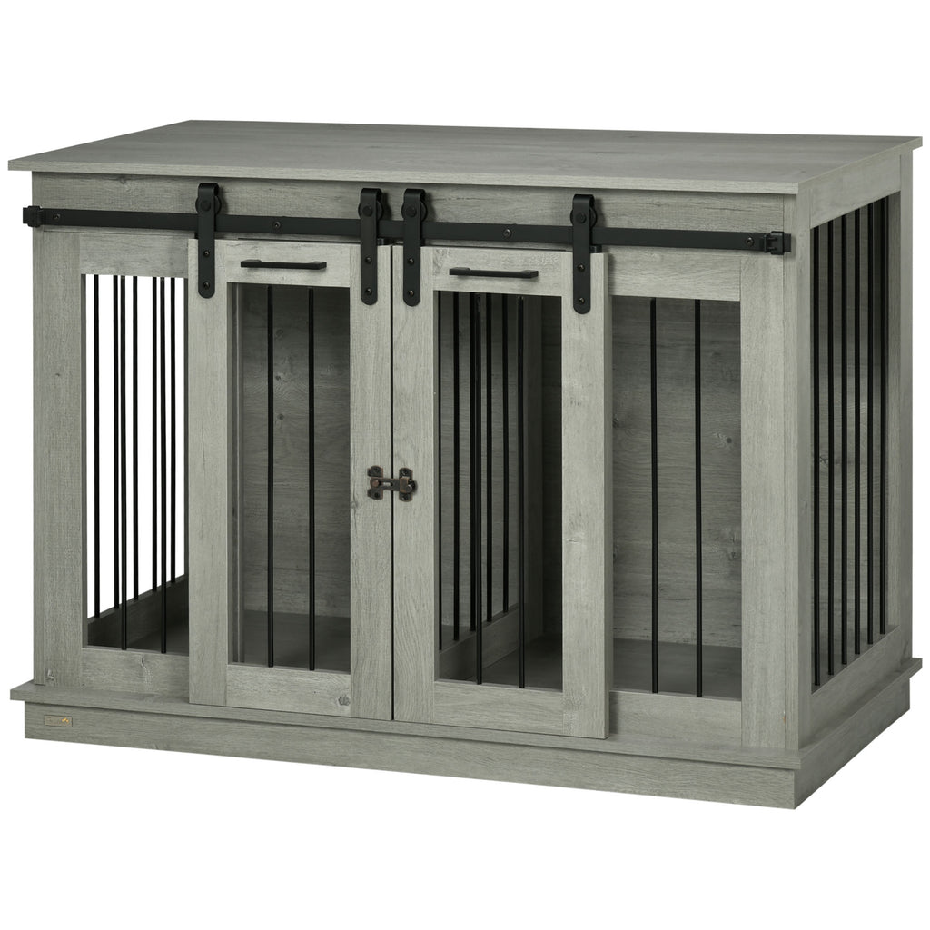 PawHut Hundekäfig mit 2 Türen, Hundebox, Transportbox für Hunde, rustikales Design, verriegelbar, Grau
