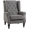 HOMCOM Ohrensessel im Vintage-Design, Lesesessel, Akzentsessel, Holzbeine, Knopfheftung, Grau + Schwarz
