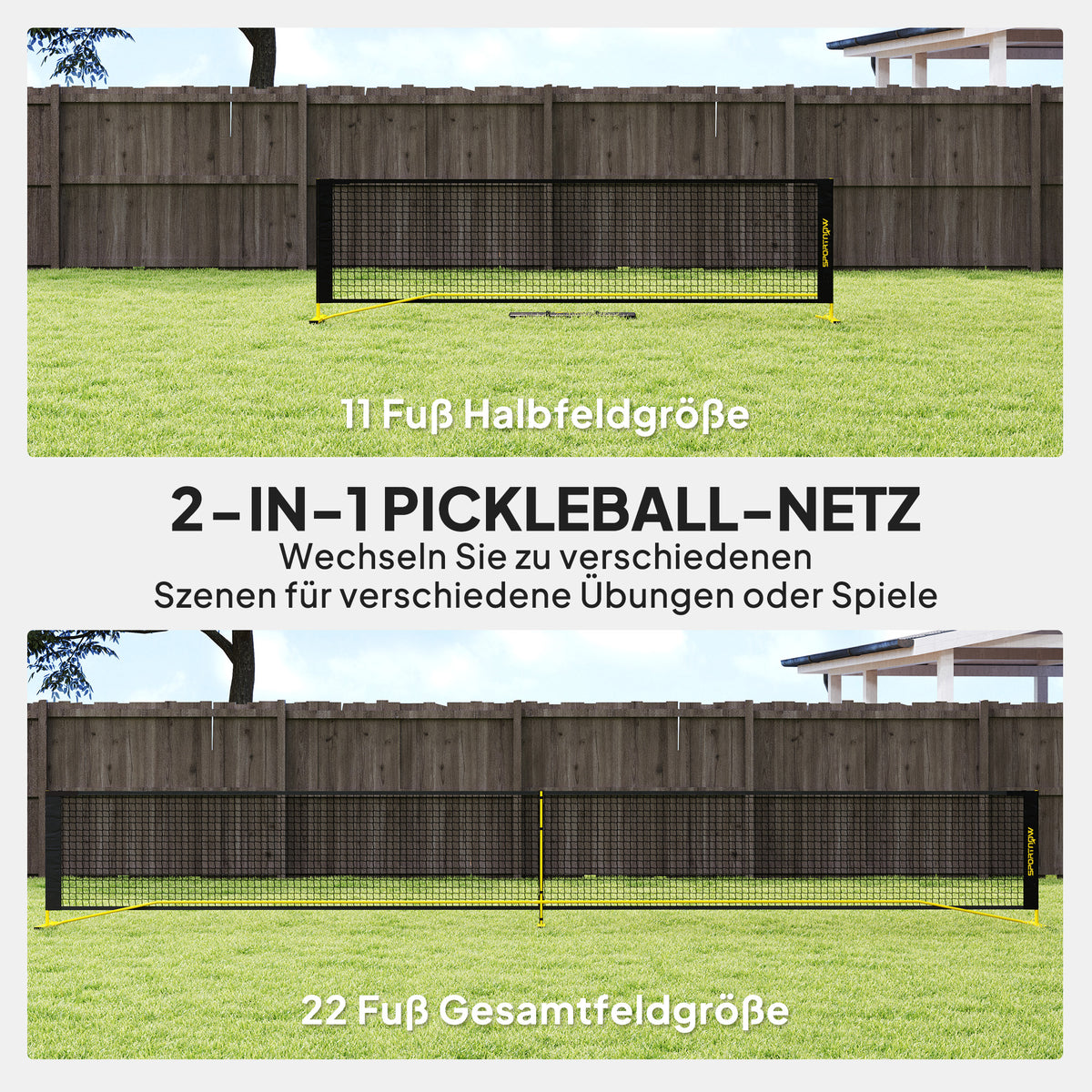 SPORTNOW Pickleball-Netz, tragbar, Metallgestell, Stoffnetz, mit Tragetasche, Gelb