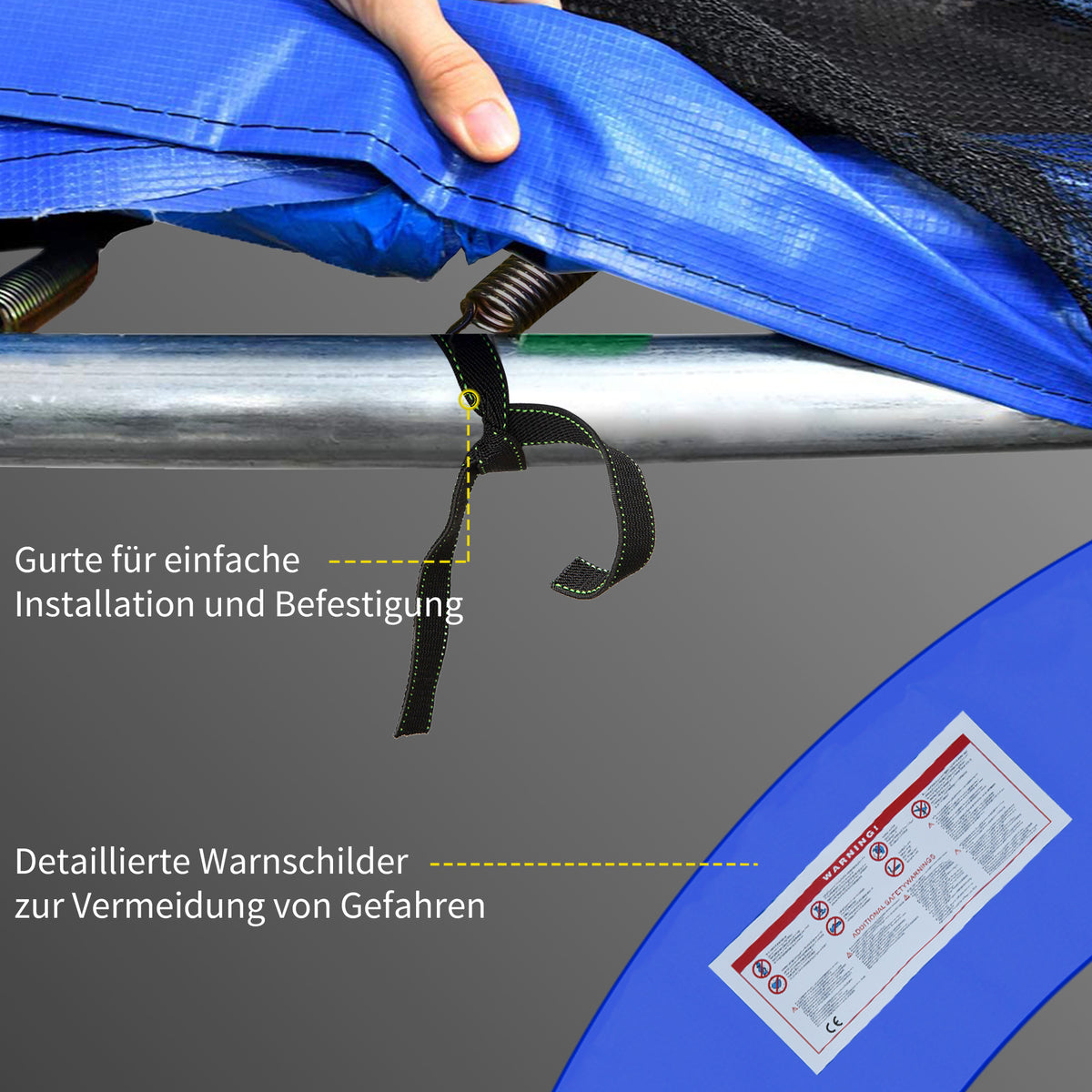 HOMCOM Trampolin Randabdeckung Ø366cm cm breit, Reißfest UV-resistent Federabdeckung, Wasserabweisend, Trampolinzubehör Randschutz Sicherheitsnetz Ersatzteile für Gartentrampoline, Rot+Gelb+Blau