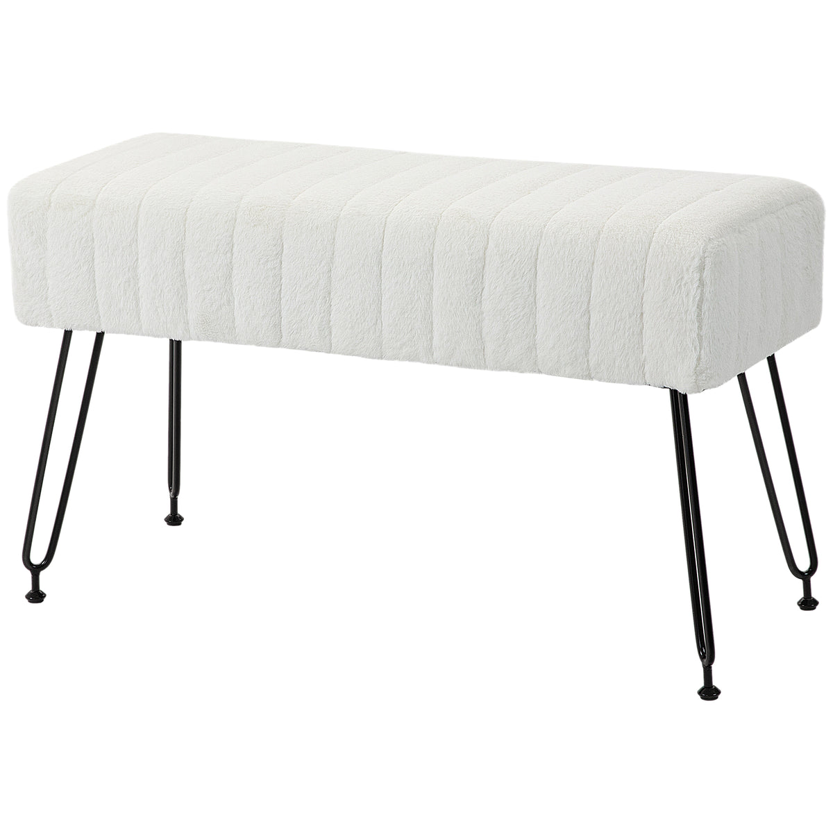 HOMCOM Sitzbank, gesteppter Sitz, Kunstfellbezug, Metallbeine, bis 120 kg, 82x30x47 cm,  Cremeweiß/Schwarz